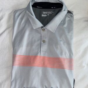 Nike Men's Light Gray Polo with Orange Stripes